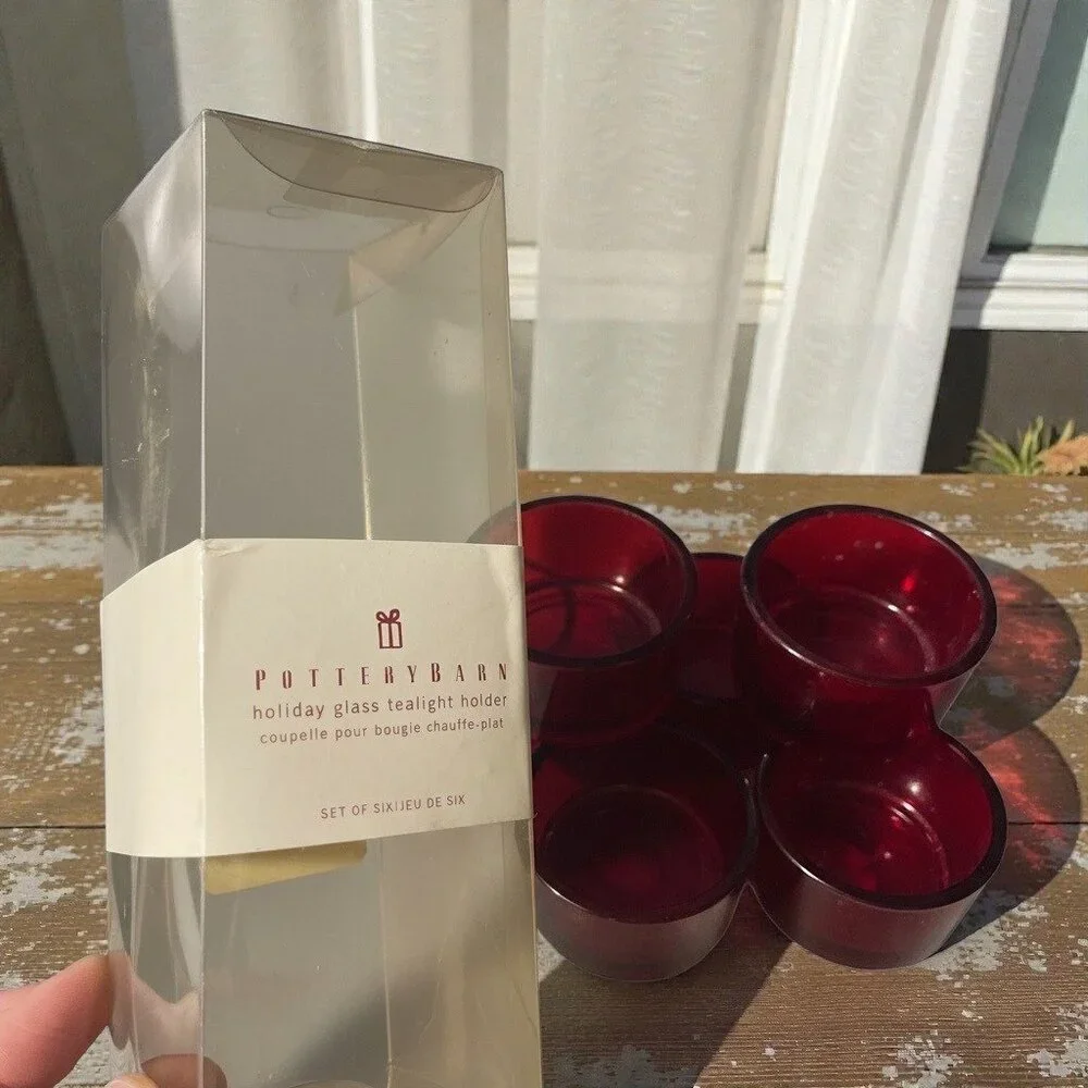 Pottery Barn Red Glass Tealight & Votive Candle Holders Set of 6